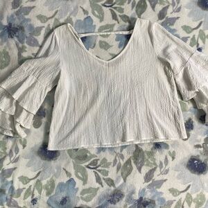 Hippie laundry top boho peasant ballet core white tiered bell 3/4 sleeves.